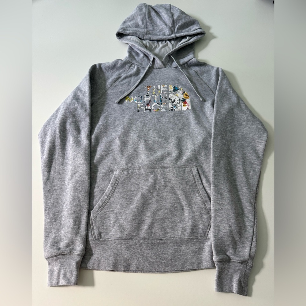 The North Face gray graffiti print hoodie